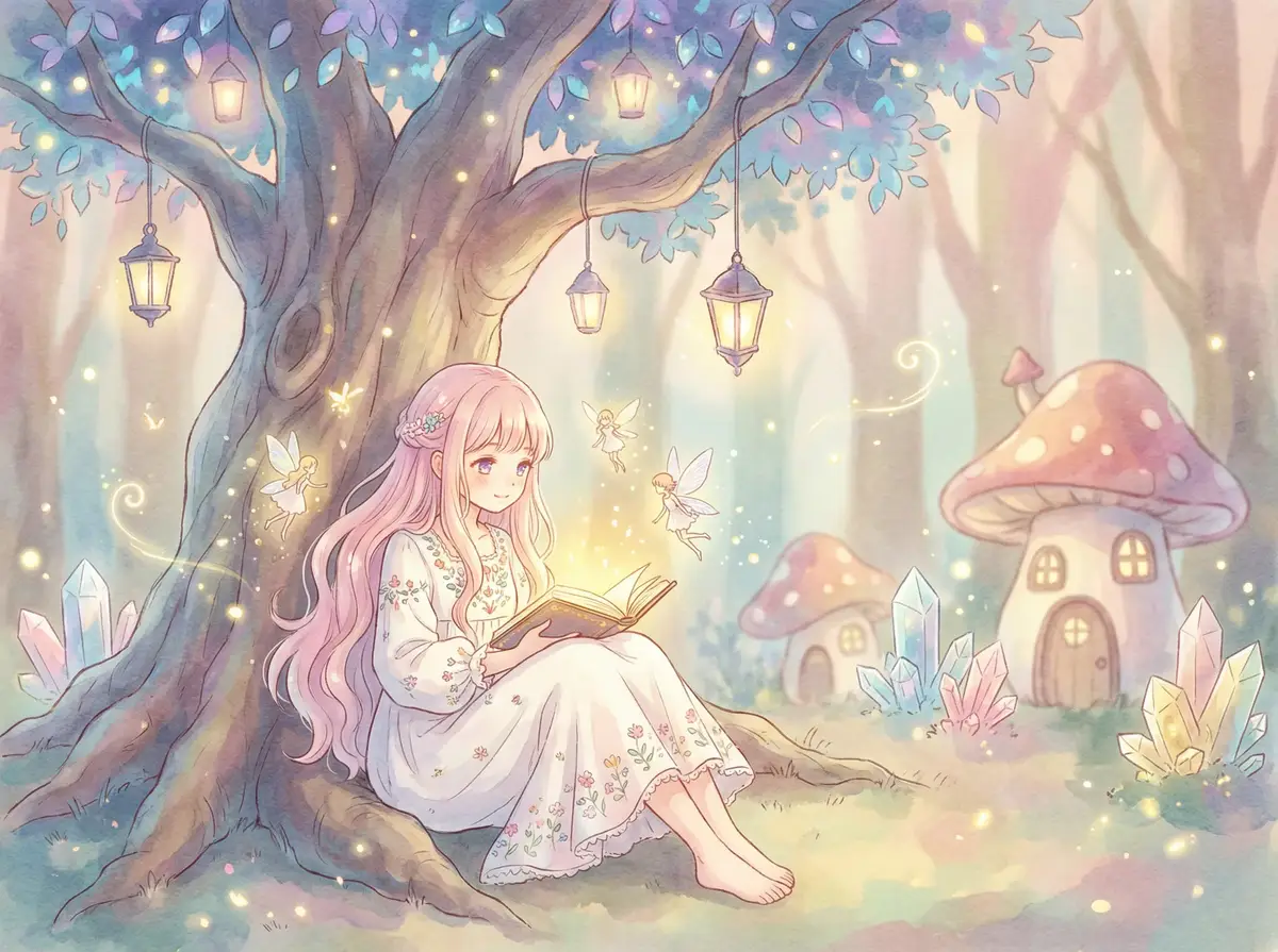 午夜dj在线视频观看 - 魔法森林中阅读故事书的粉发少女与精灵